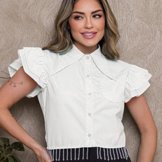 Novas Mulheres Elegantes Camisa Ruffles OL Formal Slim Gola Manga Curta  Blusa De Chiffon Escritório Senhoras Desgaste Do Trabalho Plus Size Tops De  $101,72