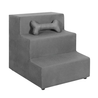 Escada Pet 3 Degraus Macia para Cachorros e Gatos no Suede Bege Cappuccino e Cinza