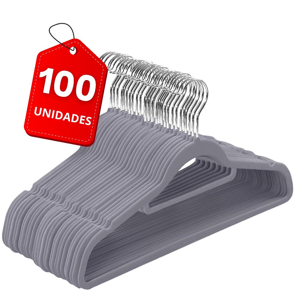 Kit 100 Cabides de Veludo Ultrafinos Antideslizantes Slim Preto