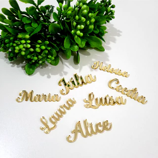 Aplique Nome 5cm Espelhado Dourado Espelhado - Kit 30 e 100 unidades
