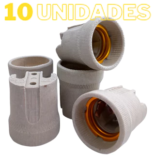 Kit 10 Unidades Soquete F519 em Cerâmica Branca Rosca Tradicional E27 Diversas Lâmpadas e Ambientes