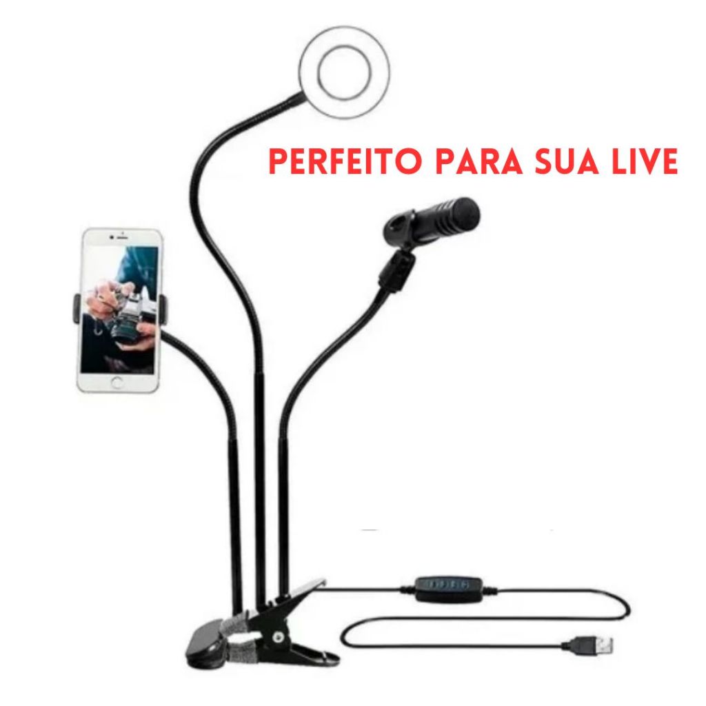 Ring Light De Mesa Com Suporte Para Celular E Microfone | Shopee Brasil