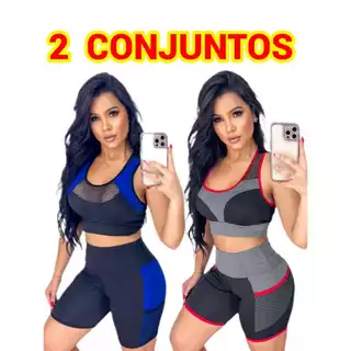 Kit 2 Conjunto de Academia feminino, Fitnes Zero Transparência, Suplex Plus Size, Alta Elastic