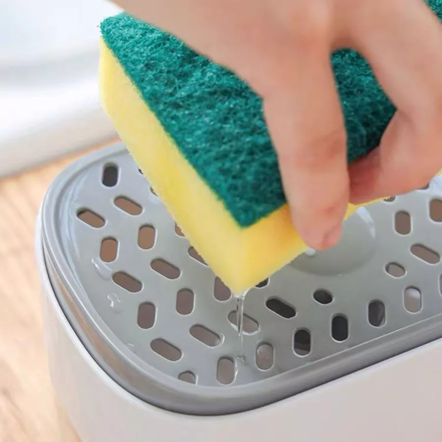 Dispensador Para Detergente Dispenser Sabao 2x1 Detergente Suporte Porta Bucha Esponja Limpeza Sabão Limpa Cozinha Casa — foto 4 de 4