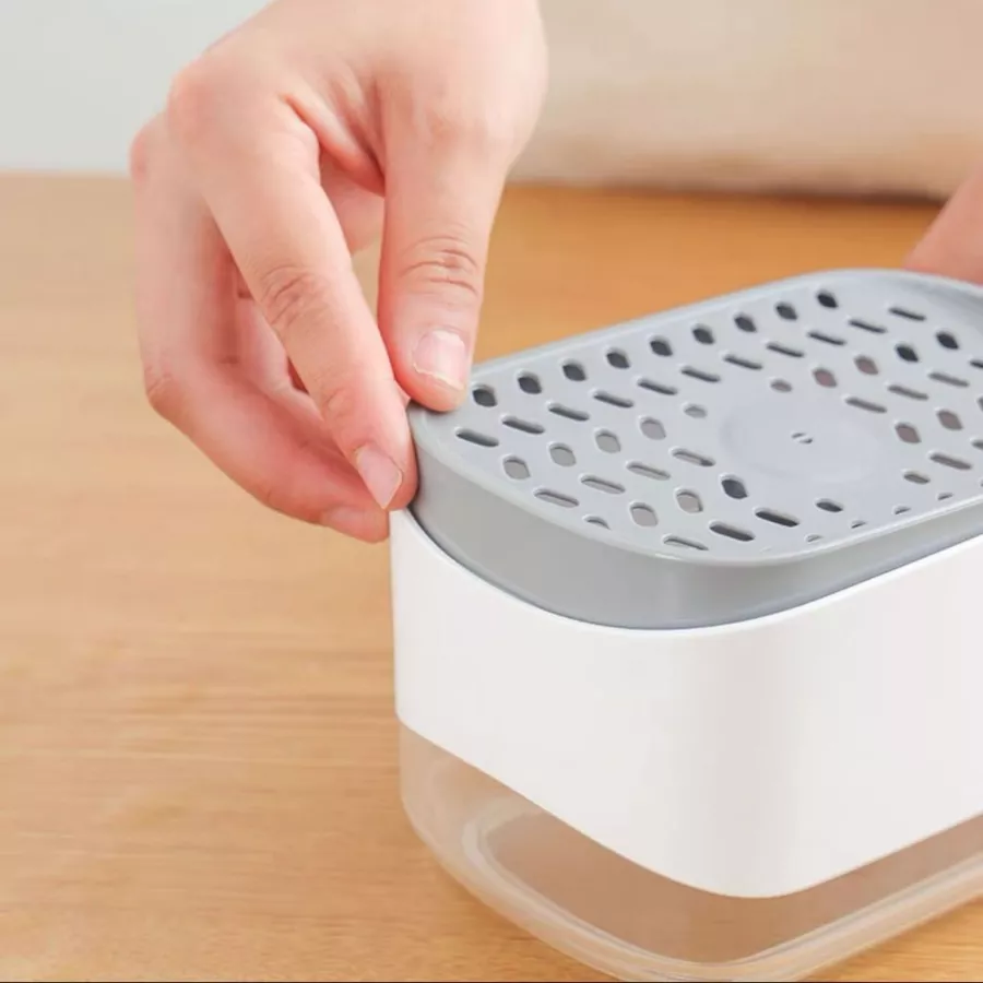 Dispensador Para Detergente Dispenser Sabao 2x1 Detergente Suporte Porta Bucha Esponja Limpeza Sabão Limpa Cozinha Casa — foto 2 de 4