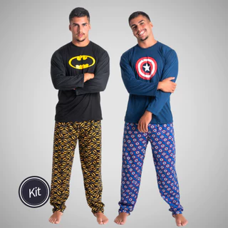 Kit 2 Pijama Longo Herói Estampado Linha Noite Inverno Confortável Adulto Masculino 326 em Oferta na Shopee