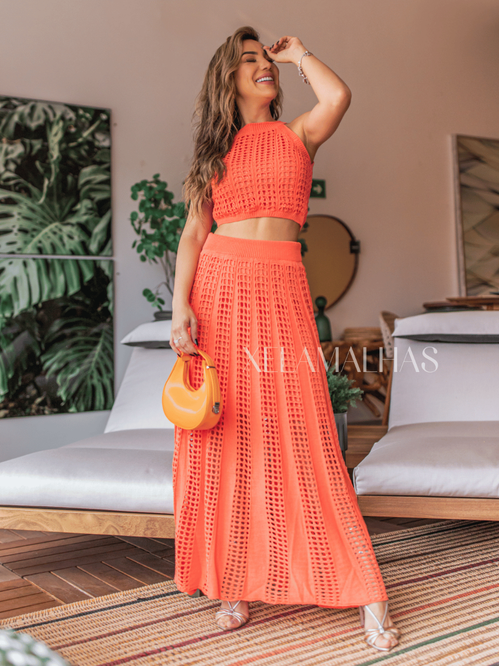Conjunto Tricô Pandora Cropped e Saia Longa Rendado Elegante Xela ...
