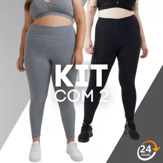 Kit c/ 2 calças Legging Skinny Plus Size Legue lisa Suplex Cintura Alta Uso Diário