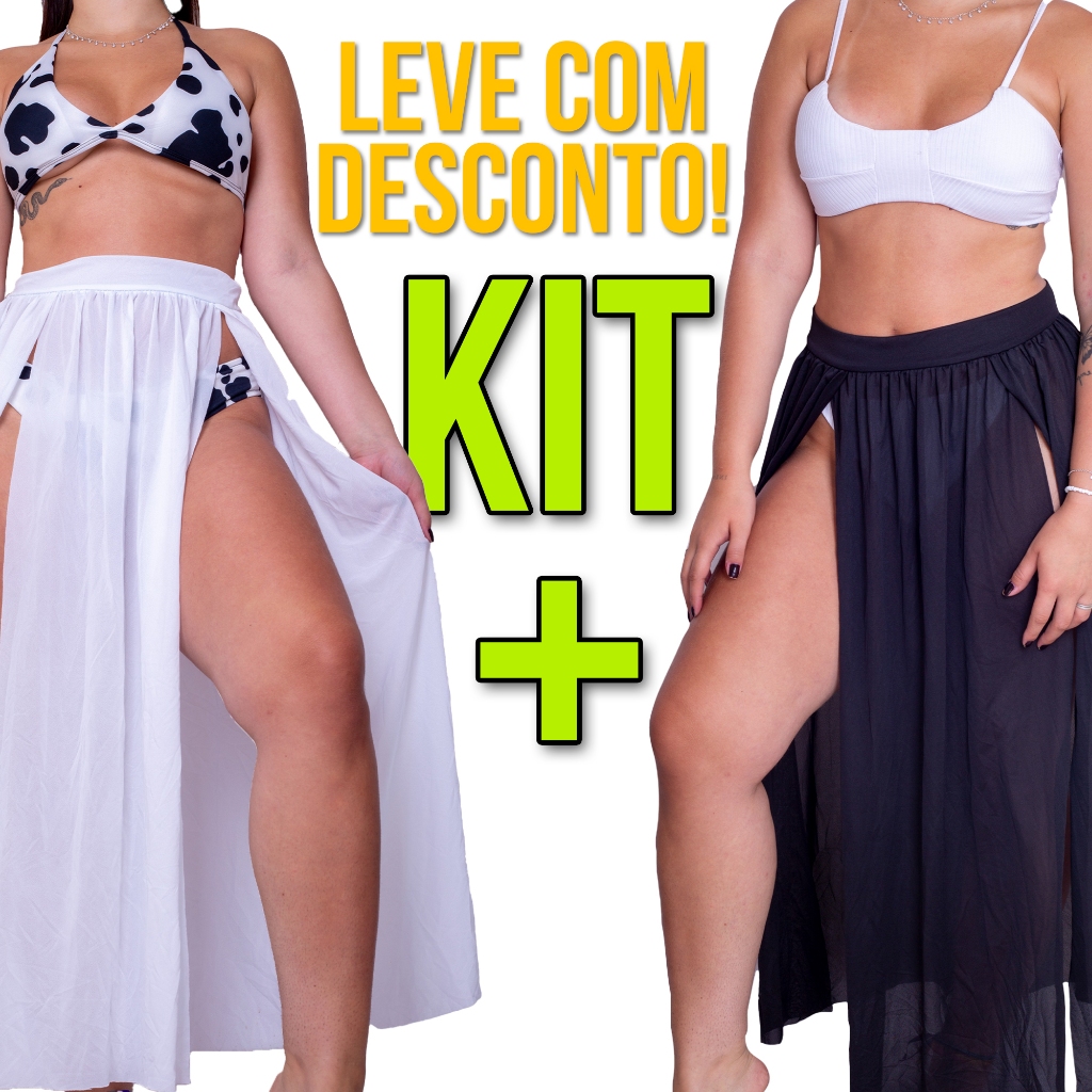 KIT 2 Saida De Praia Com FENDA PRETA Saia de praia Feminina BRANCA PRETA p m g Moda Verão PROMOÇÃO DESCONTO