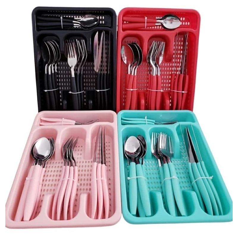 Jogo De Talheres Inox Com 24 Peças + Suporte Gaveteiro