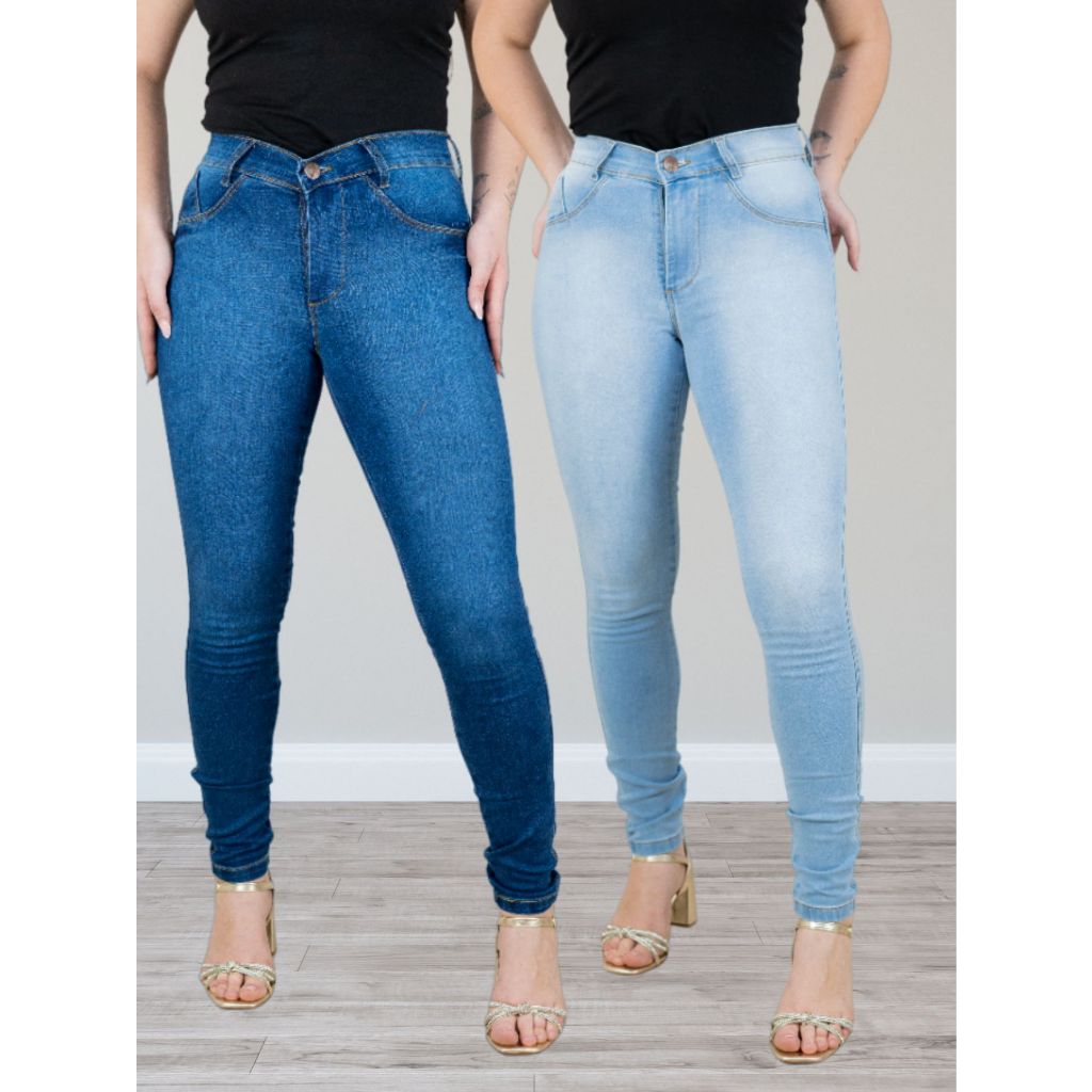 Kit 2 Calças Jeans Feminina Empina Bumbum Cós Alto em Promoção na Shopee  Brasil 2024
