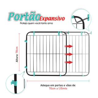 Portão Expansivo Grade Proteção Criança Pet Cachorro ( 70cm a 115cm)