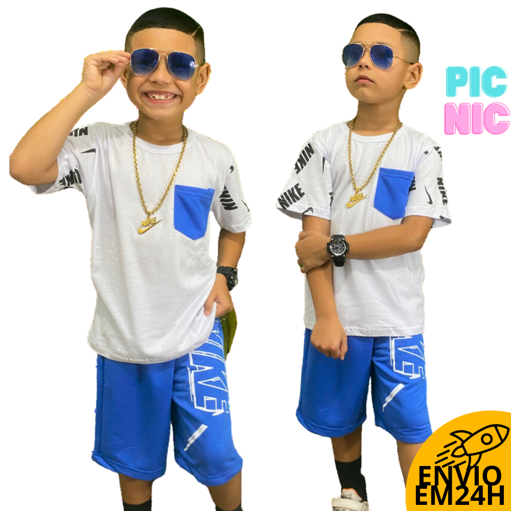 Conjunto Roupa Infantil Kit Criança Masculino Menino Bermuda Azul ...