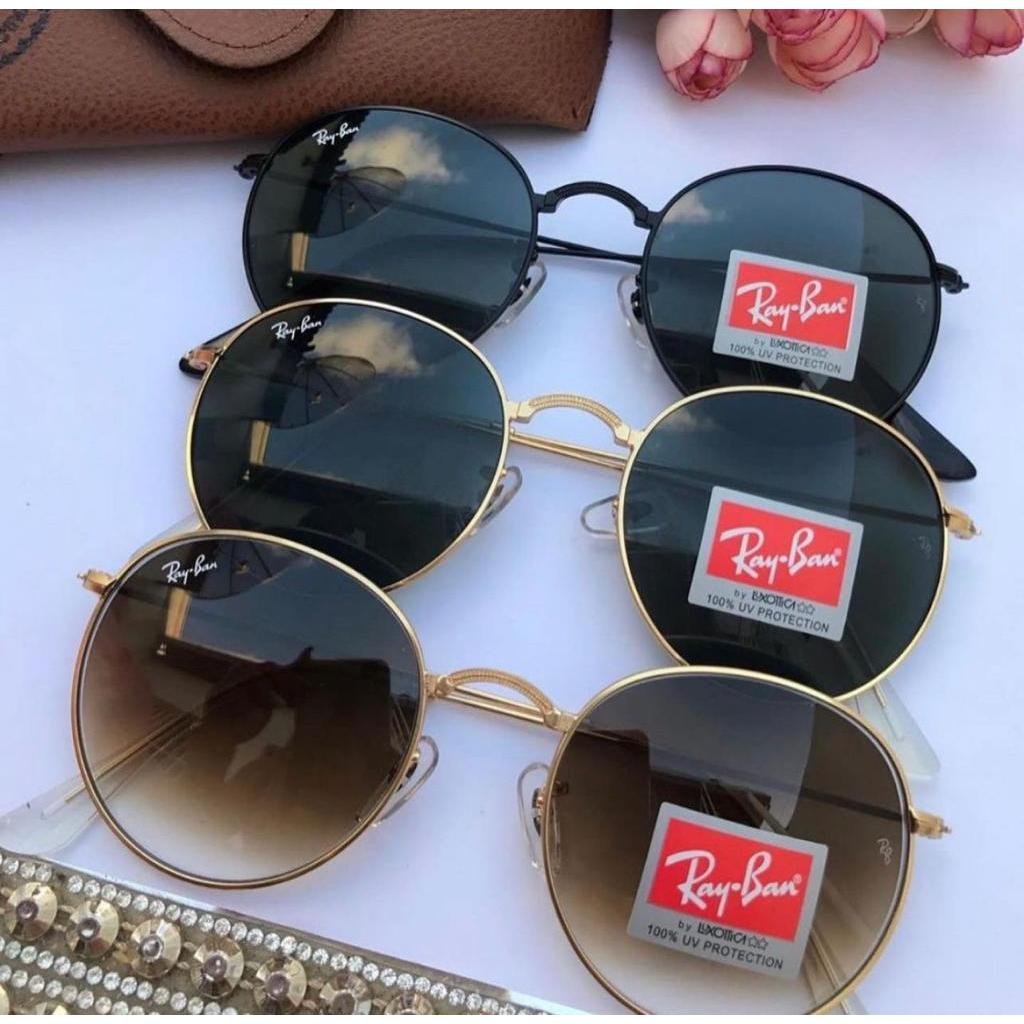 Óculos De Sol Ray Ban Round Redondo Clássico Modelo Referência Modelo Preto Marrom Tradicional Degrade Feminino Masculino Proteção Uv400 Moda Fashion Retro Vintage Unissex