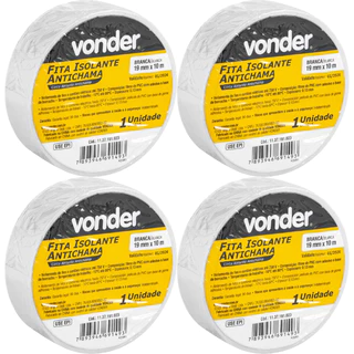 Kit com 4 Fitas Isolante Branca Antichama 19 mm x 10 metros - Vonder