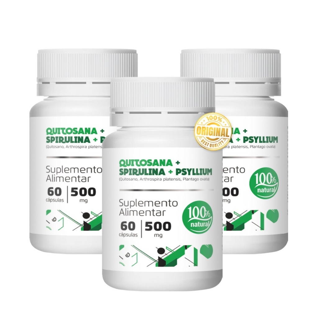 Kit 3x Quitosana Spirulina Psyllium - 60 Cápsulas 500mg | Shopee Brasil