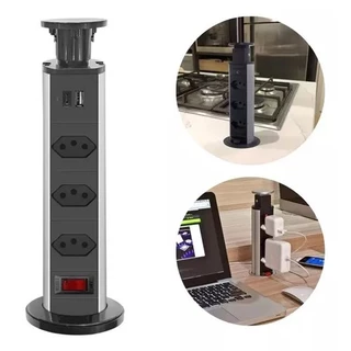 Torre De Tomada Multiplug Embutir Retrátil Mesa Usb Tipo-c