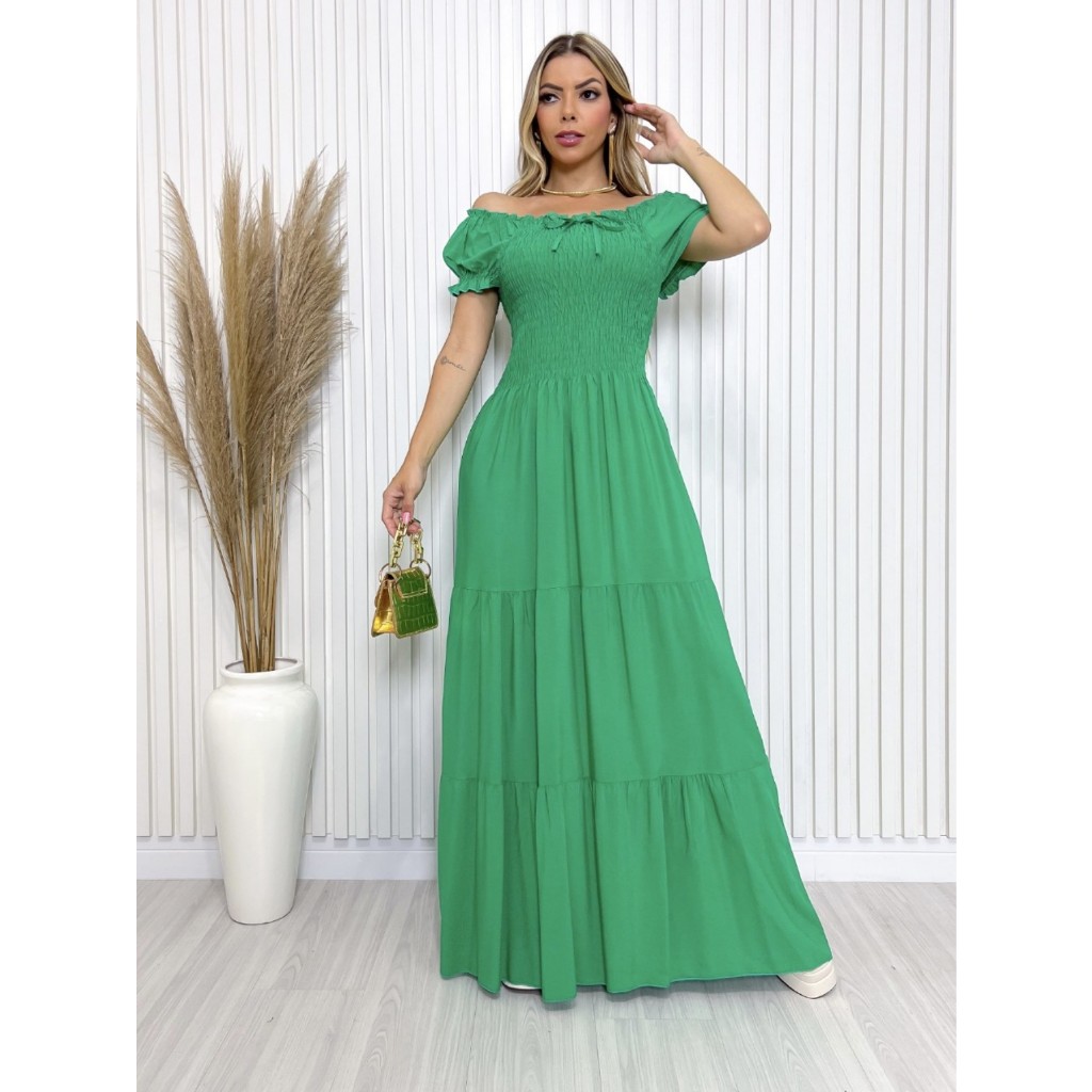 VESTIDO LONGO VICOLINHO LISO V7016 ( MADE IN CHINA) | Shopee Brasil