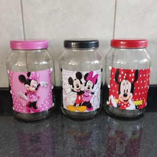 Pote de vidro grande adesivado Mickey e Minnie | Escolha variação