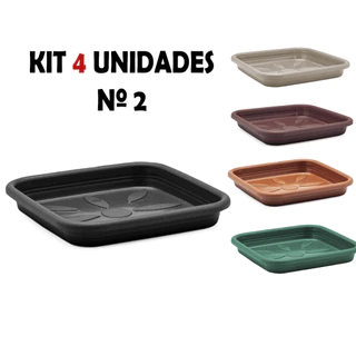 Kit 4 Pratos De Vaso Quadrado De Plástico Resistente N 2