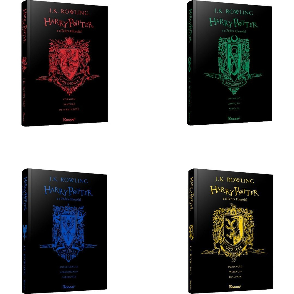 Livro Harry Potter e a Pedra Filosofal Capa Dura Grifinória Sonserina Corvinal Lufa-Lufa Casas de Hogwarts