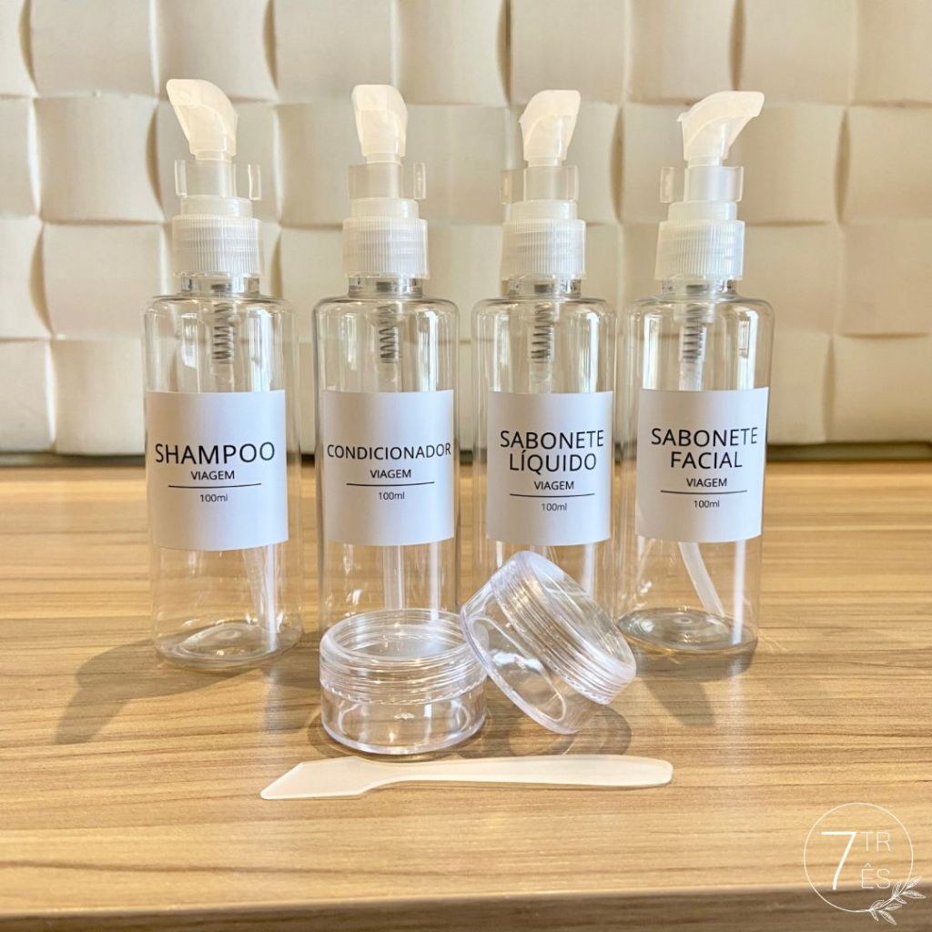 Kit viagem - frascos de 100ml para viagem + potinho 10ml