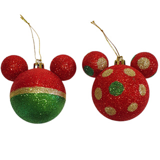 Jogo de Bolas de Natal Mickey Mouse, Branco/Dourado, 6 Bolas de