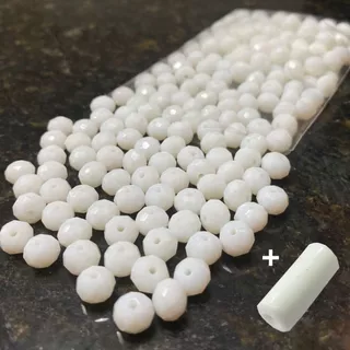 200 Missangas de cristal 8mm + FIrma Branco Leitoso | Guia umbanda candomblé