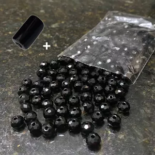 200 Missangas de cristal 8mm + FIrma Preto Leitoso | Guia umbanda candomblé