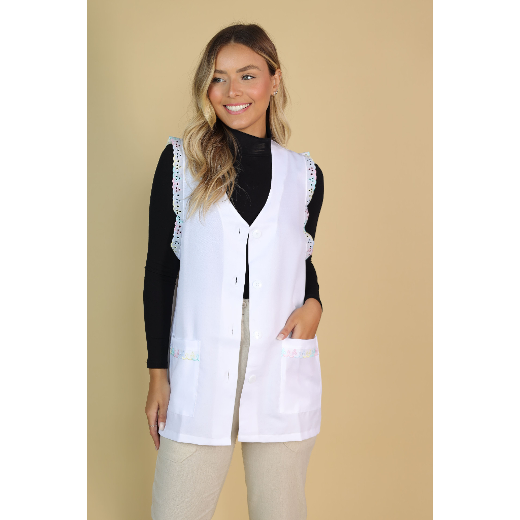 Avental Bata Jaleco feminino para professor com lese colorido