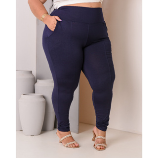 Calça Legging Feminina Leg Montaria Cintura Alta Preta Bolso Faca