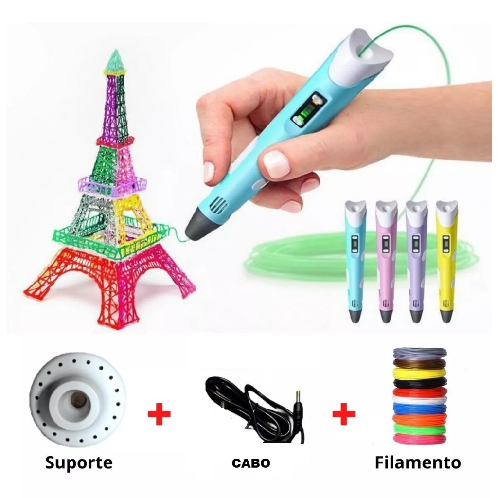 Caneta 3d Impressora Profissional 12v Com Filamentos + Fonte