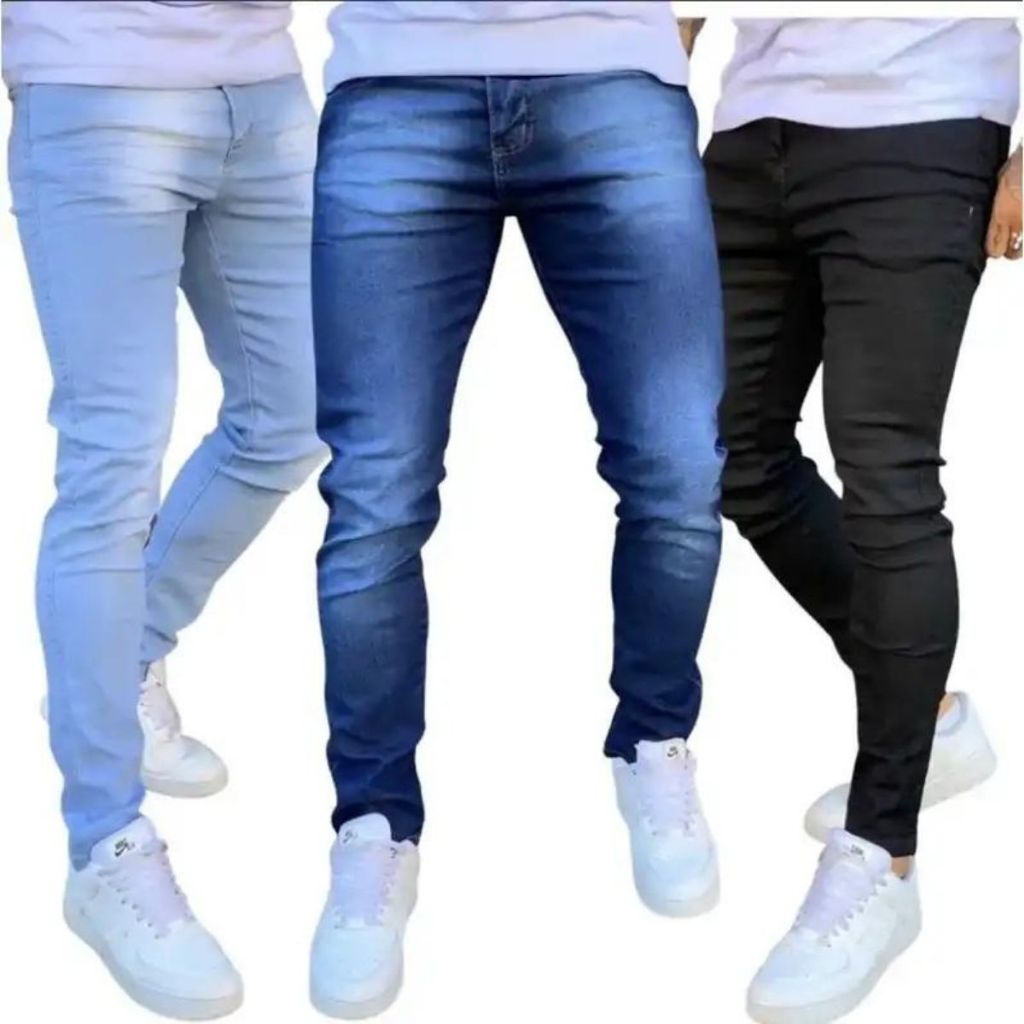 kit peças calça jeans maculino skinny slim lycra