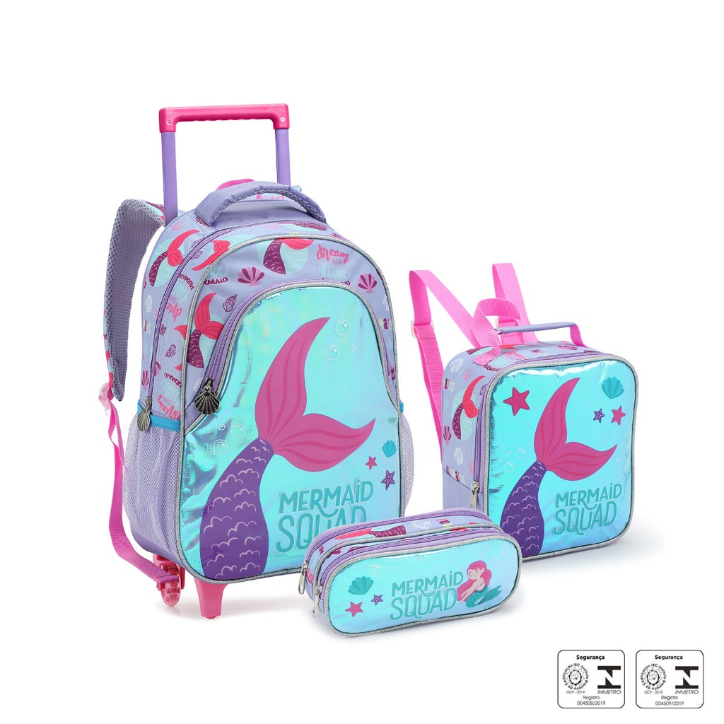 Kit Mochila Infantil Esoclar Rodinha Gatinho Glitter Yepp - Kit