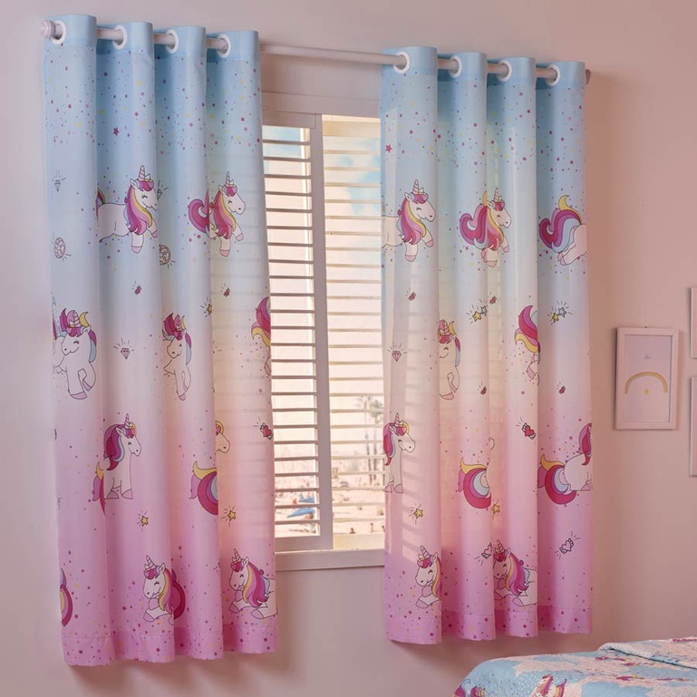 Cortina Infantil Estampada Magic Unicórnio 2,00 x 1,80 Para Quarto De Menina Santista