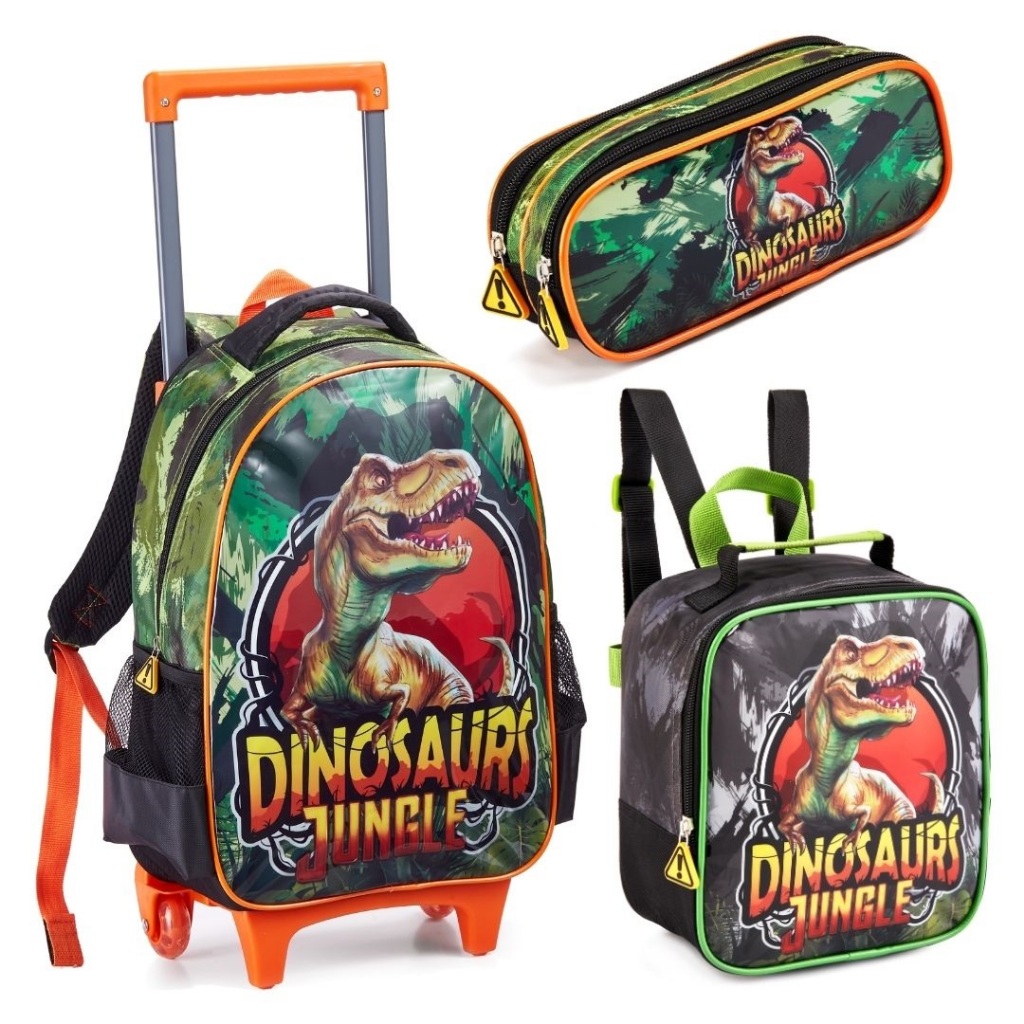 Kit Mochila Com Rodas Lancheira Estojo Escolar Dinossauro | Shopee Brasil