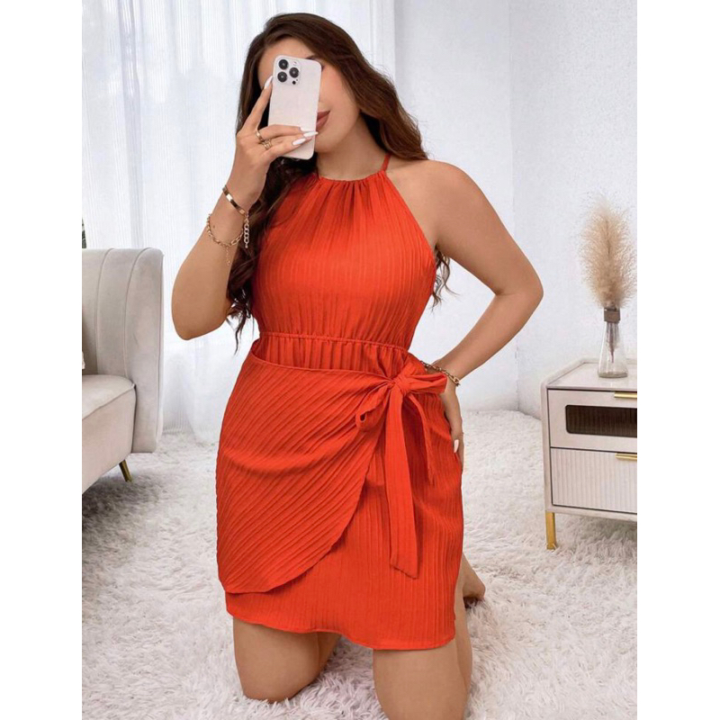 Vestido Plus Size Laranja Verão 2024 Abóbora Moda Praia