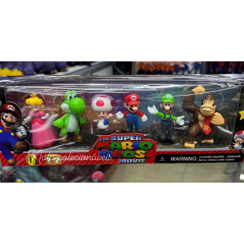 Kit com 6 bonecos Super Mario Bros Miniatura Personagens Coleção Colecionável