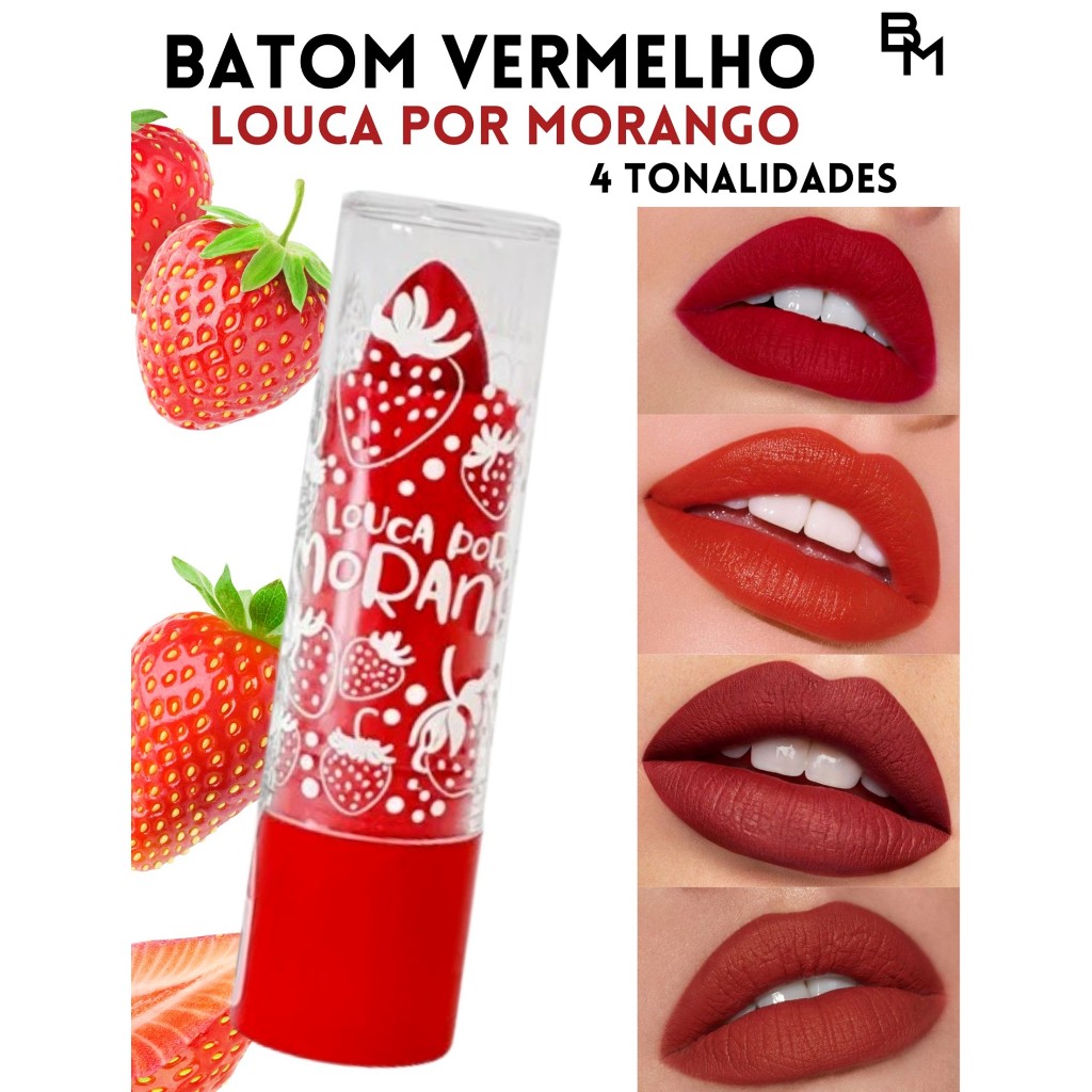 Super Poderes Batom Louca por Morango Vermelho 4 Tonalidades 3,5g Cada |  Shopee Brasil