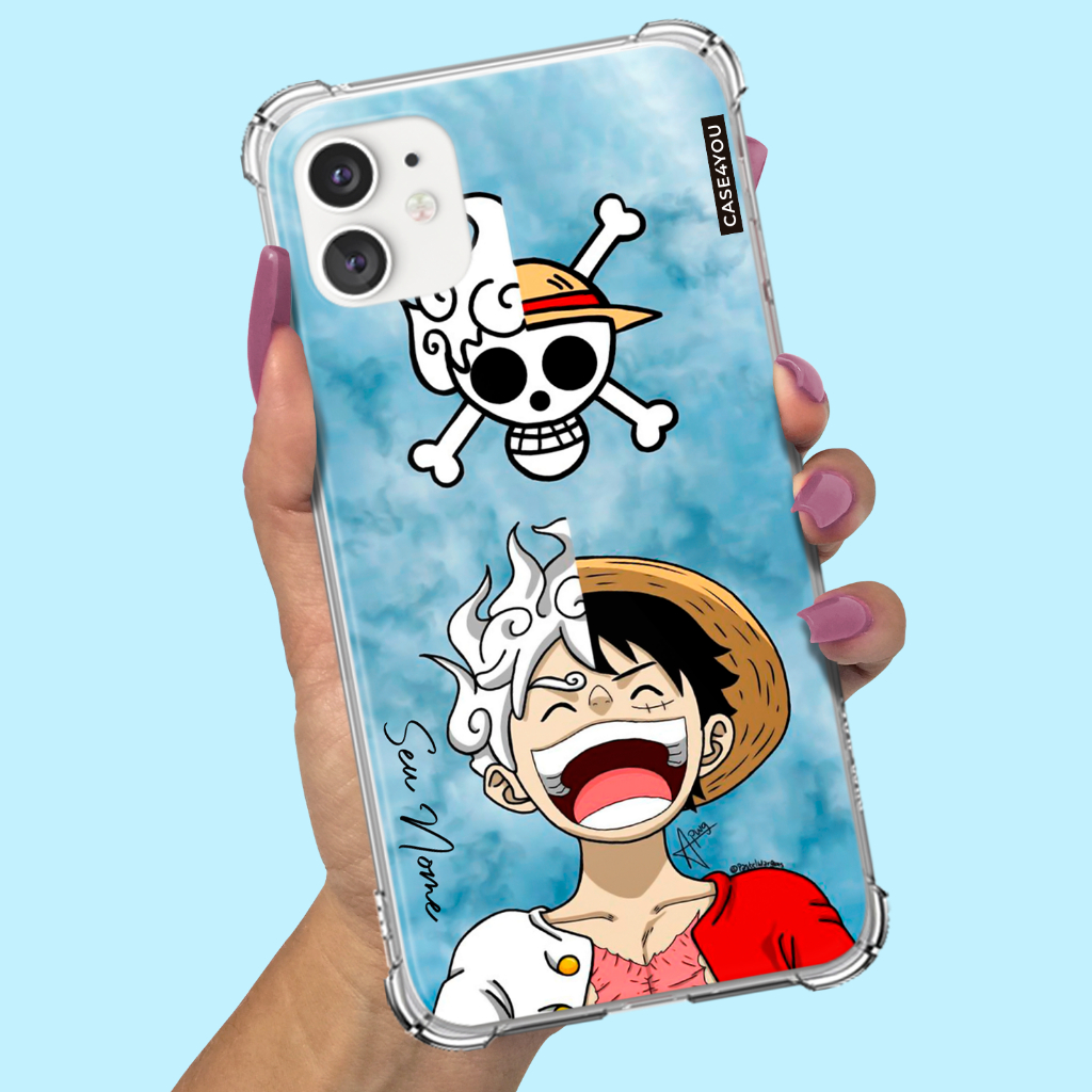 Capa Capinha de celular Personalizada Anti-impacto com nome One Piece Gear 5 Smile