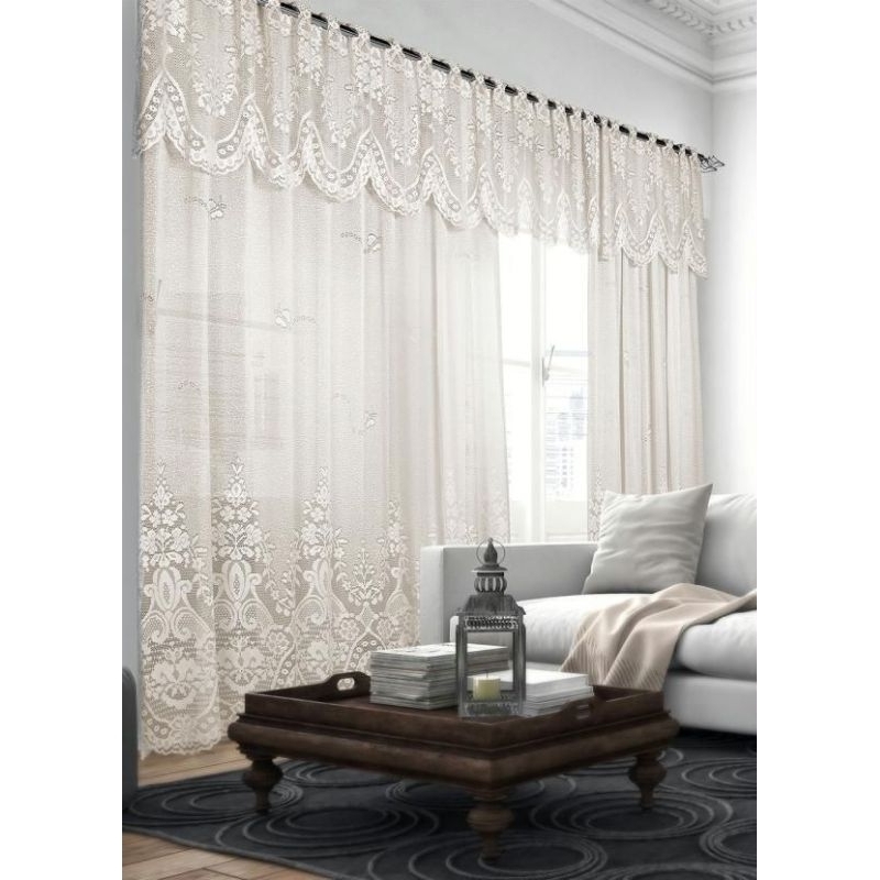 cortina de renda cor creme/ palha 3,50x2,60 com forro | Shopee Brasil