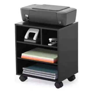 Suporte Para Impressora Com Rodinhas Em Mdf E Nichos PRETO