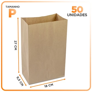 50 Sacos Papel Kraft Delivery - 27 x 18 x 9,5 cm - Tamanho P - Embalagem Comida Entrega