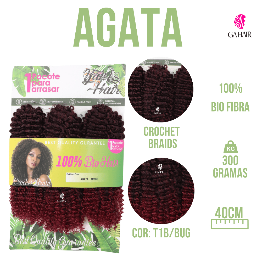 Cabelo Cacheado Afro -Bio Fibra - Para Crochet Braids - Agata - Importado -  40CM/300Gr