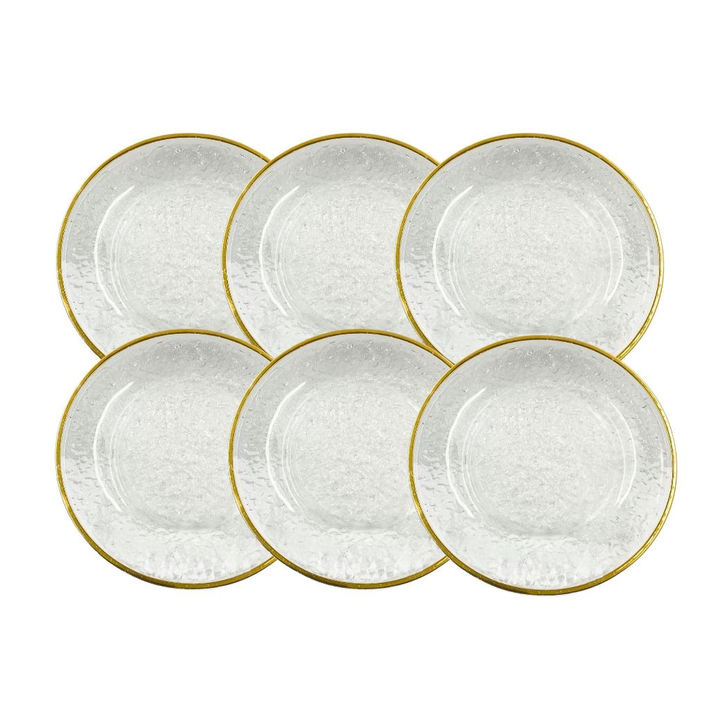 Prato Raso Transparente Resistente Borda Filete De Ouro De Vidro Cristal Mesa Posta Natal Jantar Almoço Luxo