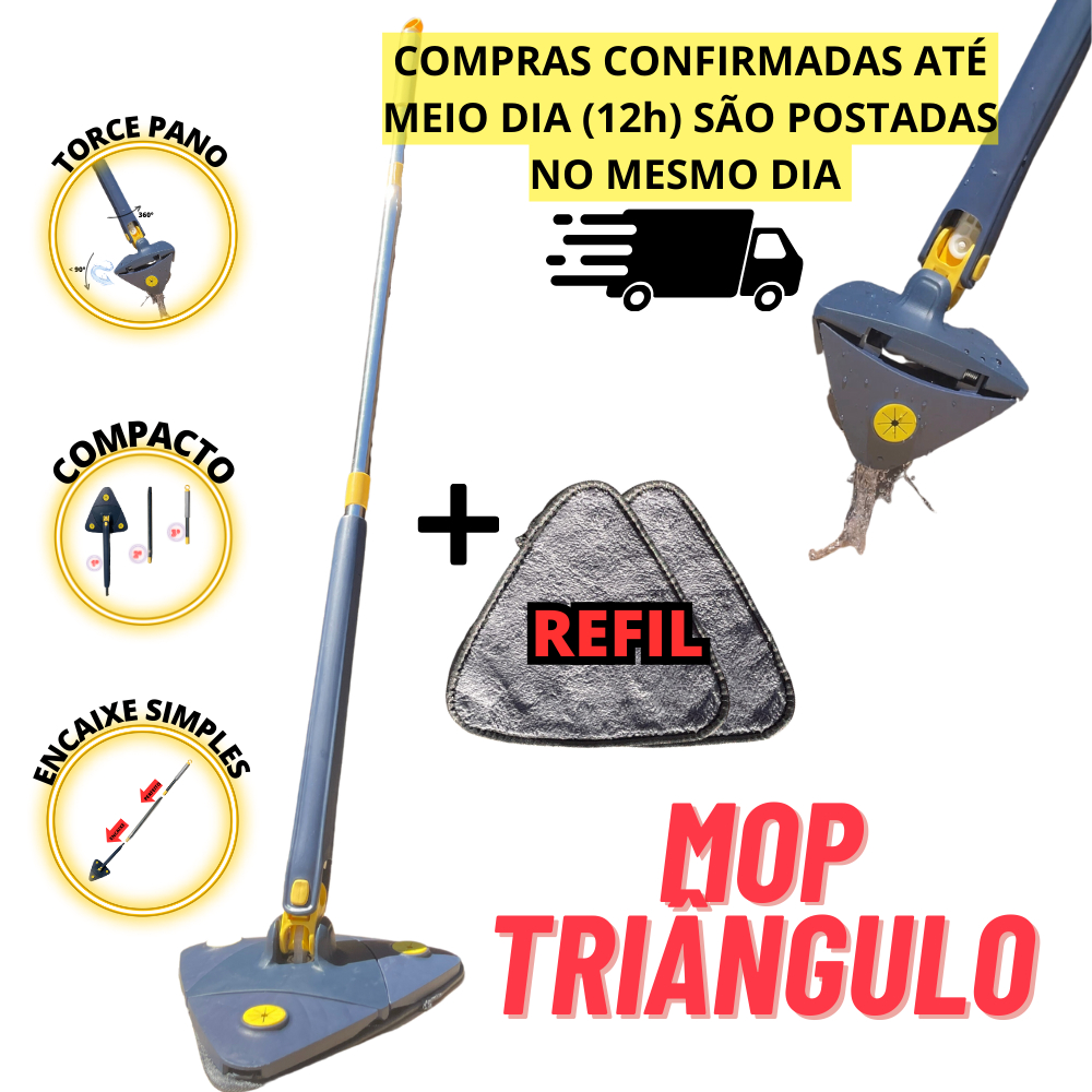 Esfregão Triangulo Mop Ajustável Giratória 360° Limpeza Banheiro Chão Janela Teto