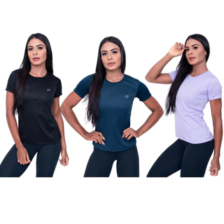 Kit 3 Camiseta Academia Feminina Treino Esportes Parvori