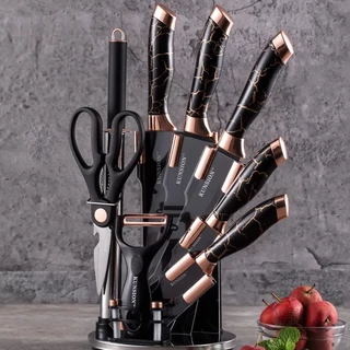 Kit Jogo De Facas Marmorizadas Aço Inoxidável 8 Peças Churrasco Cozinha