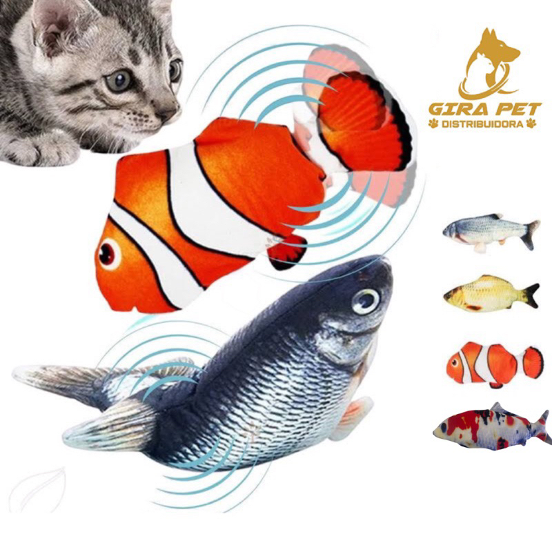 Brinquedo para gato interativo peixe elétrico cães pets recarregável usb