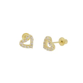 Brinco de Coração Cravejado em Ouro 18k